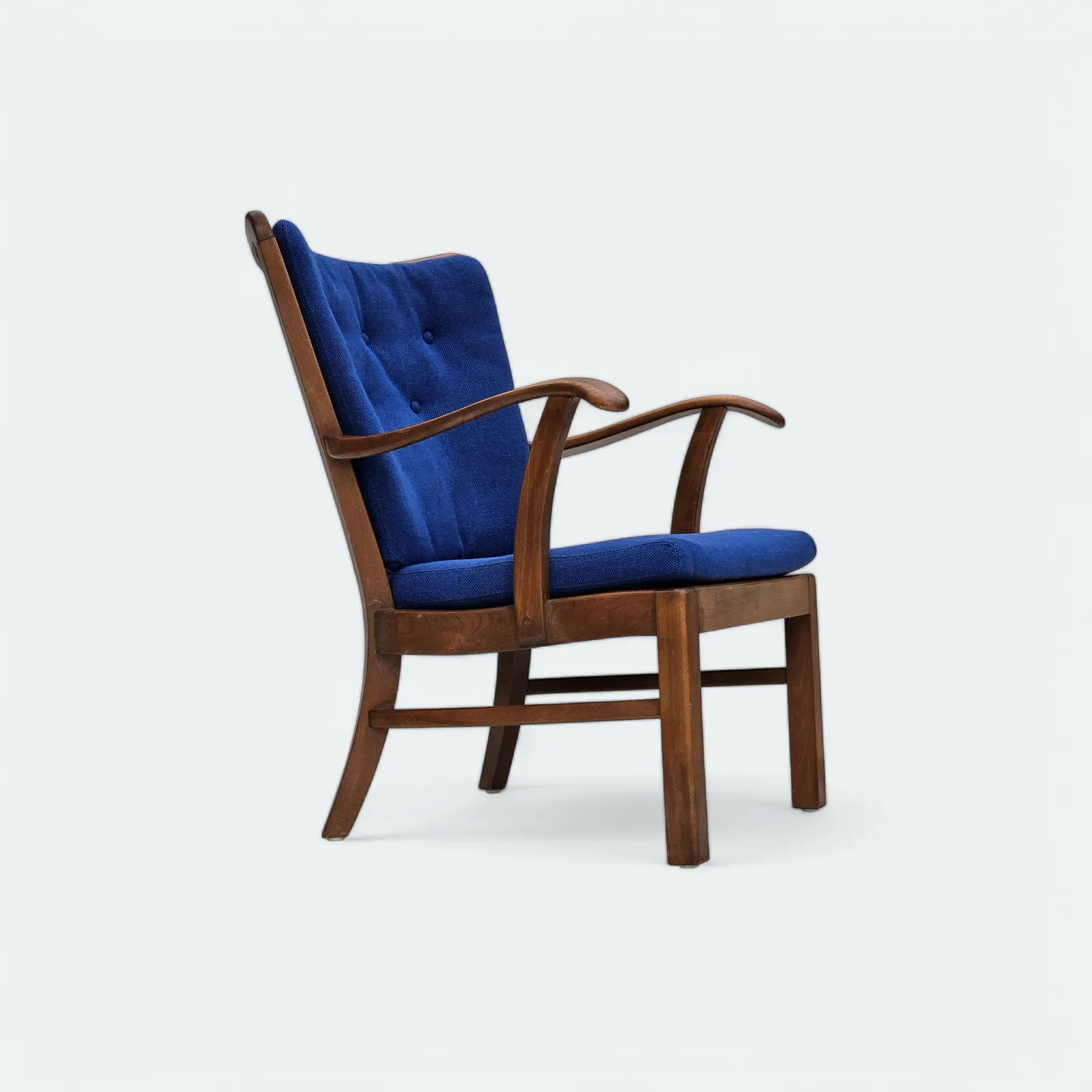 1960s, Danish Easy Armchair By Fritz Hansen, Wool Fabric, Beech Wood.