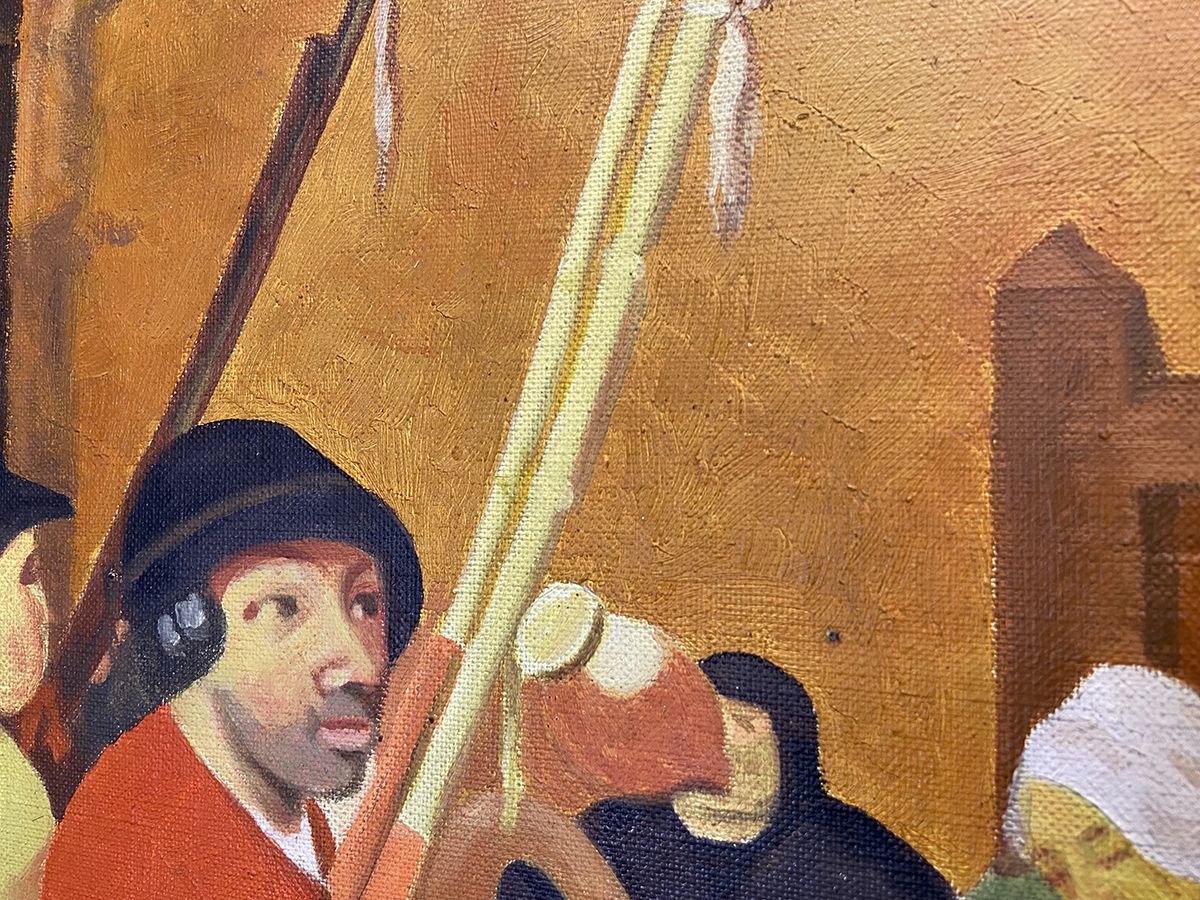 photo for sale Large French Oil On Canvas Painting. Pieter Bruegel The Elder Reproduction.