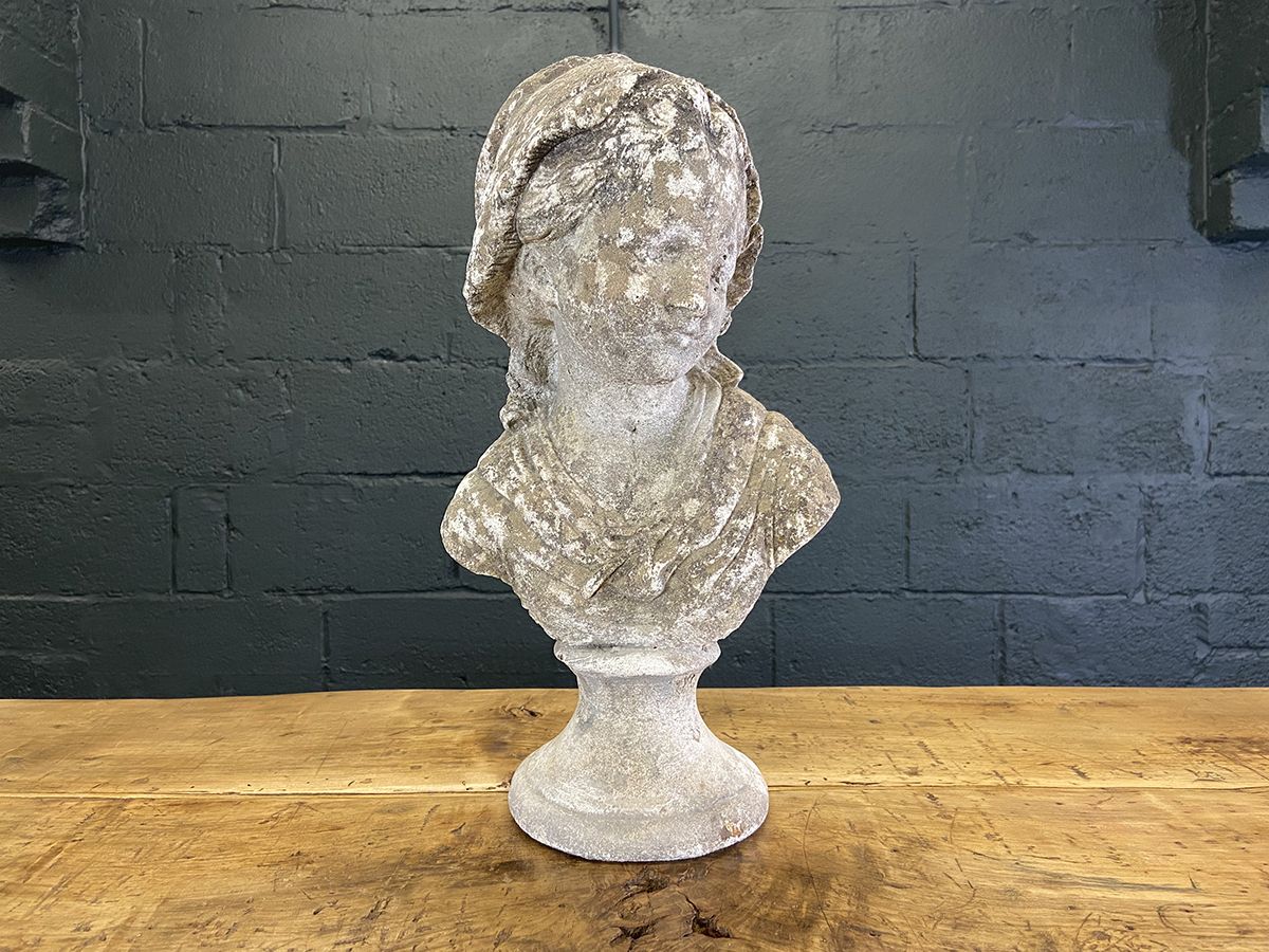 French Cast Stone Bust Of A Girl photo furniture