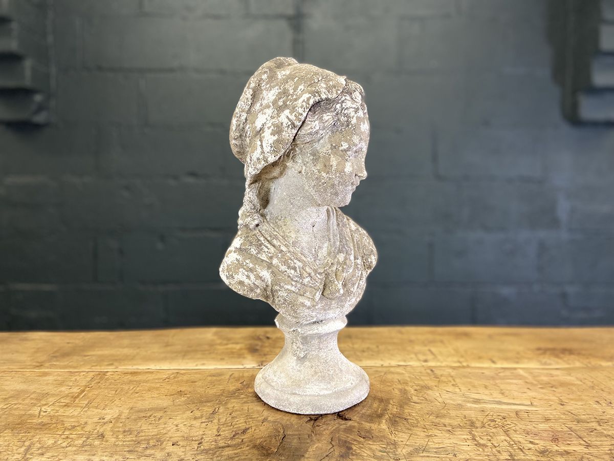 French Cast Stone Bust Of A Girl