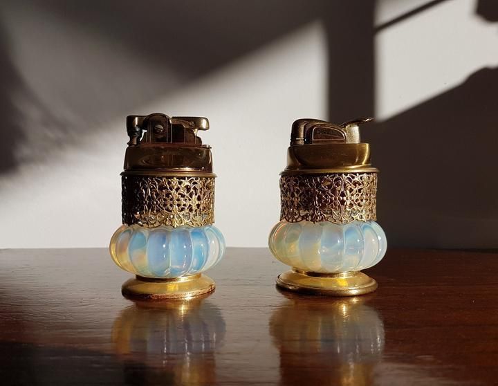 Pre 1970s Italian Murano Opaline And Brass Ormulu 6 Pc Set, Att. To Fratelli Toso    Labelled photo Home Decor
