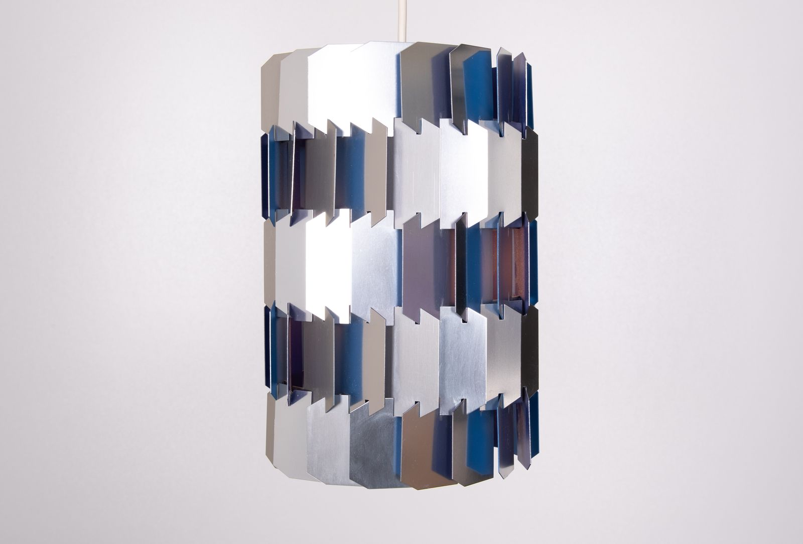 Zilveren & Blauwe Facet Hanglamp Van Louis Weisdorf Voor Lyfa, Jaren 1960, Denemarken