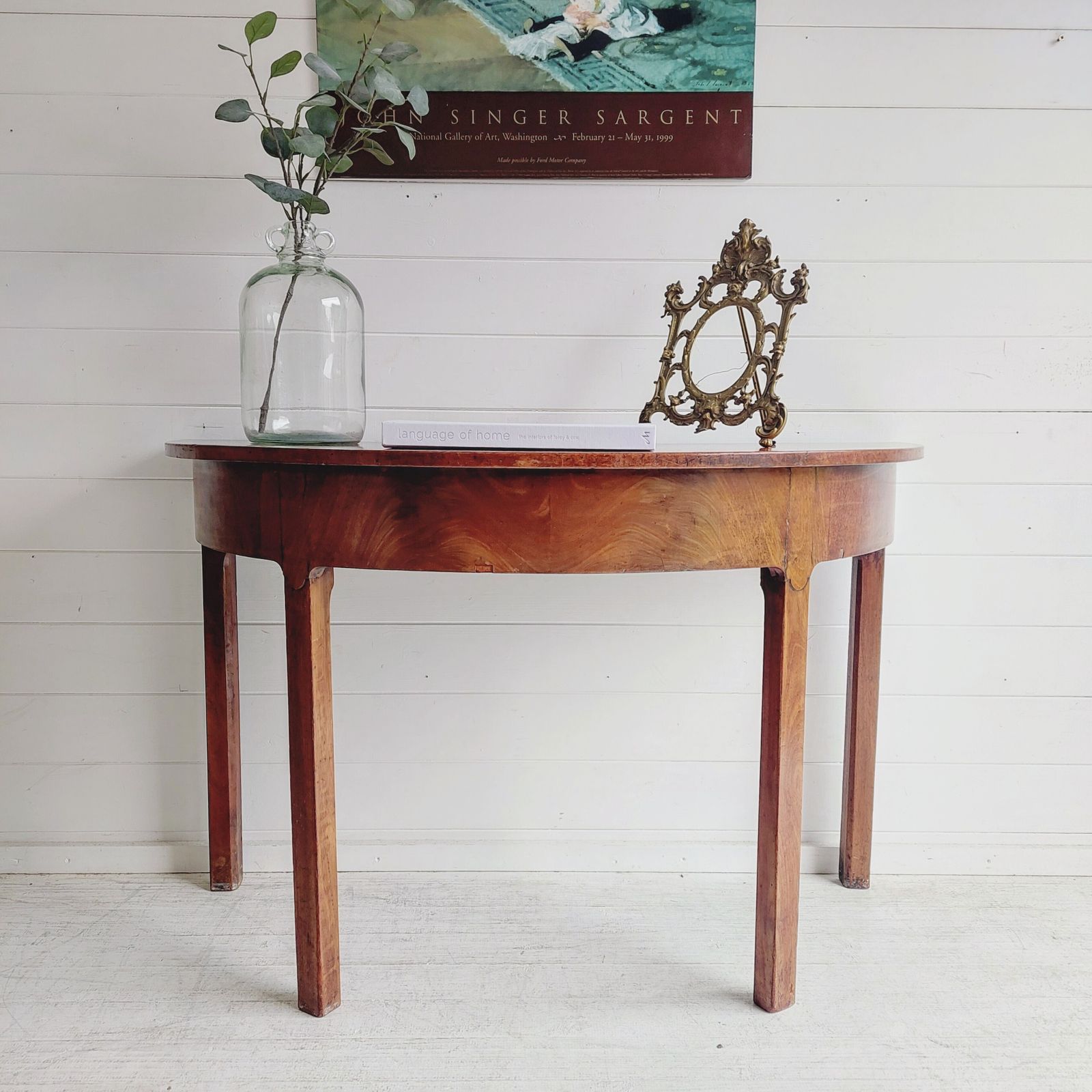 Georgian Mahogany Demi Lune Console Table Antique Table Halfmoon Hall Table, 1800s photo furniture