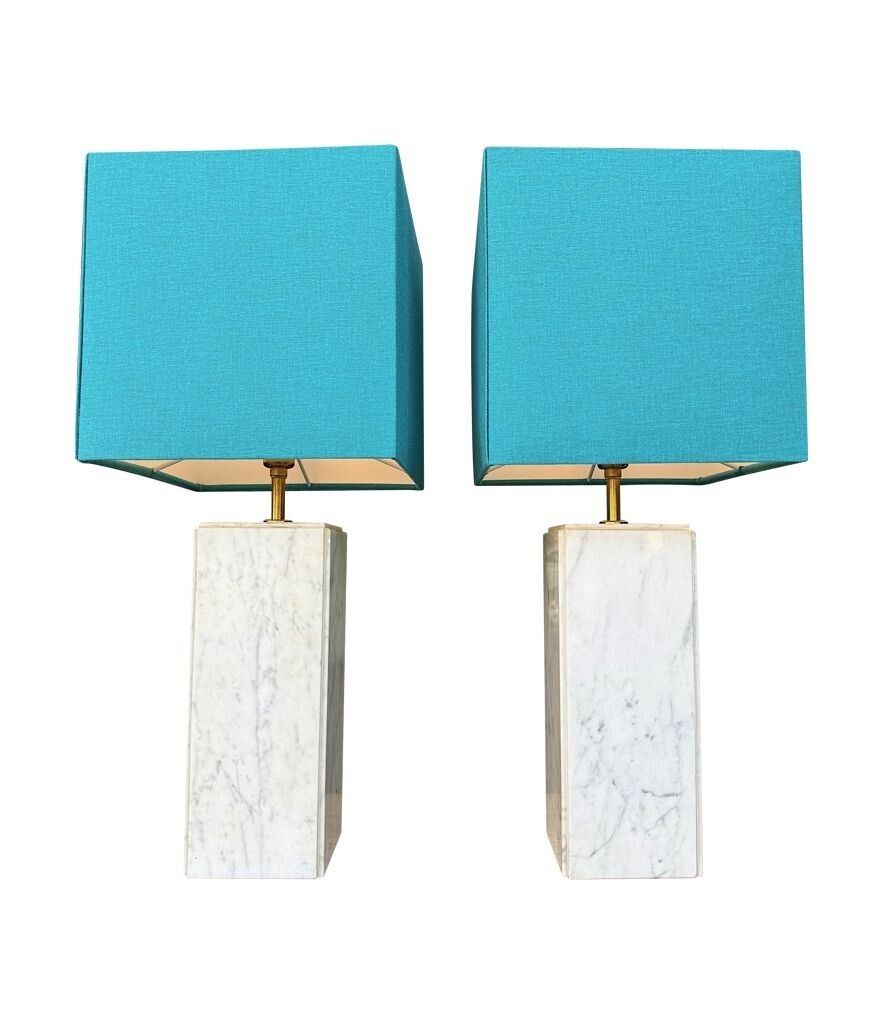 photo furniture A Pair Of 1970s Belgian Carrera Marble Lamps By Porcelaine De Bruxelles