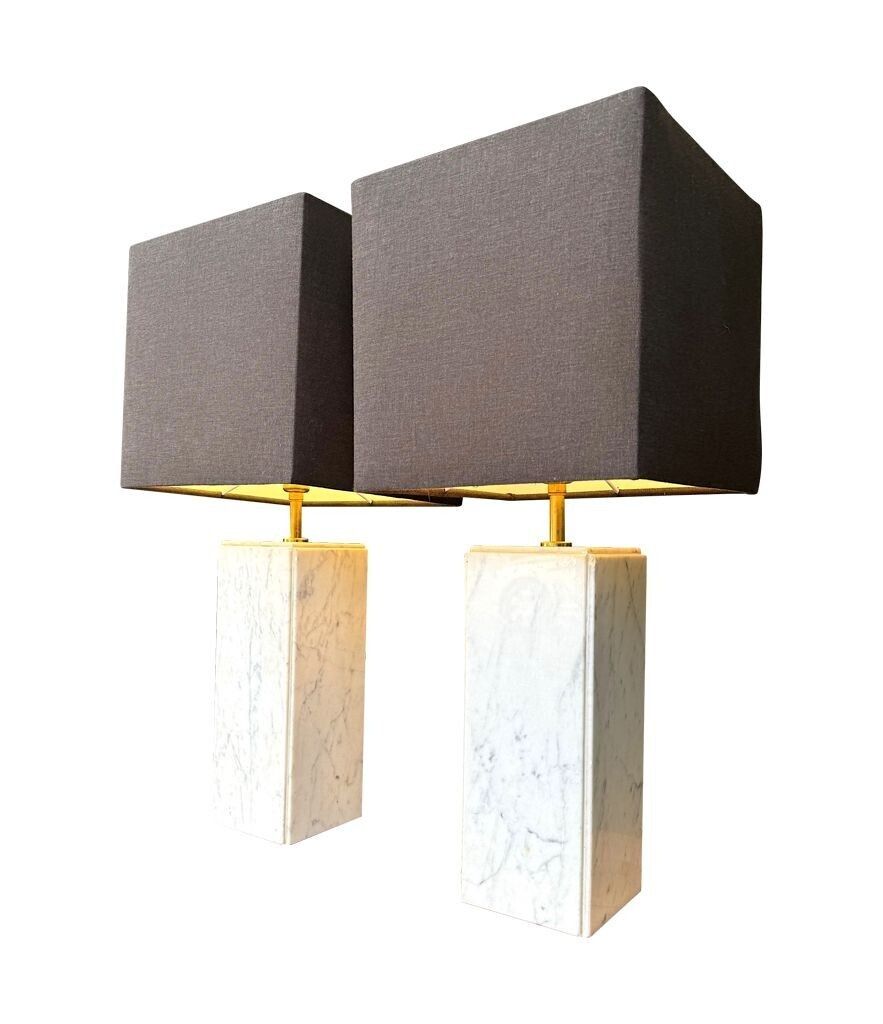 1385.0 A Pair Of 1970s Belgian Carrera Marble Lamps By Porcelaine De Bruxelles photo