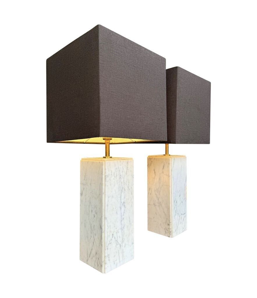 photo buy A Pair Of 1970s Belgian Carrera Marble Lamps By Porcelaine De Bruxelles