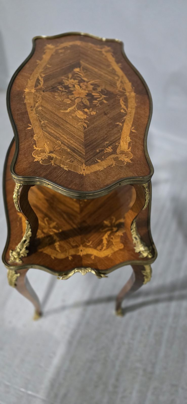 Outstanding French Marquetry Etagere Two Tier Table photo buy