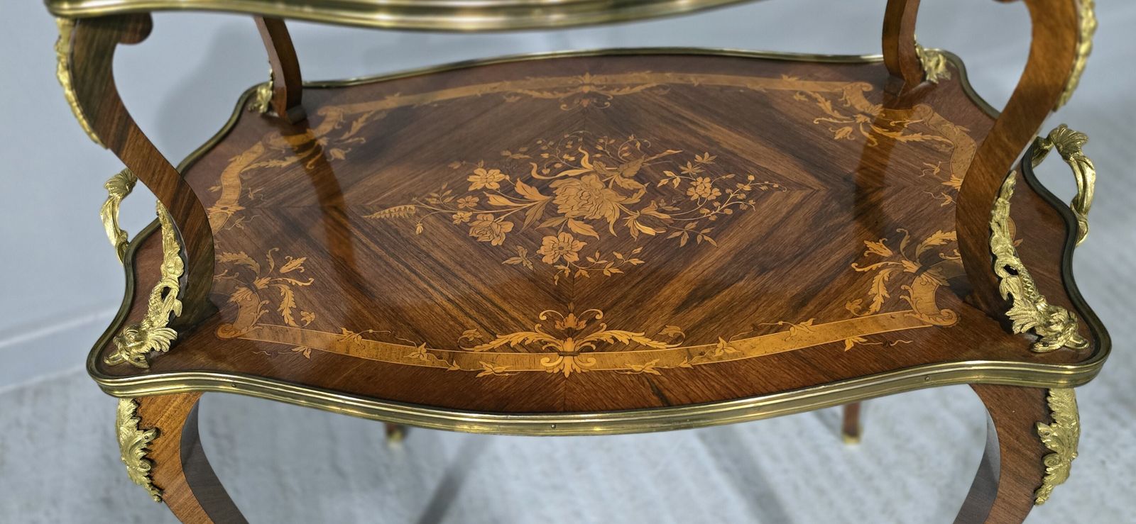 photo furniture Outstanding French Marquetry Etagere Two Tier Table