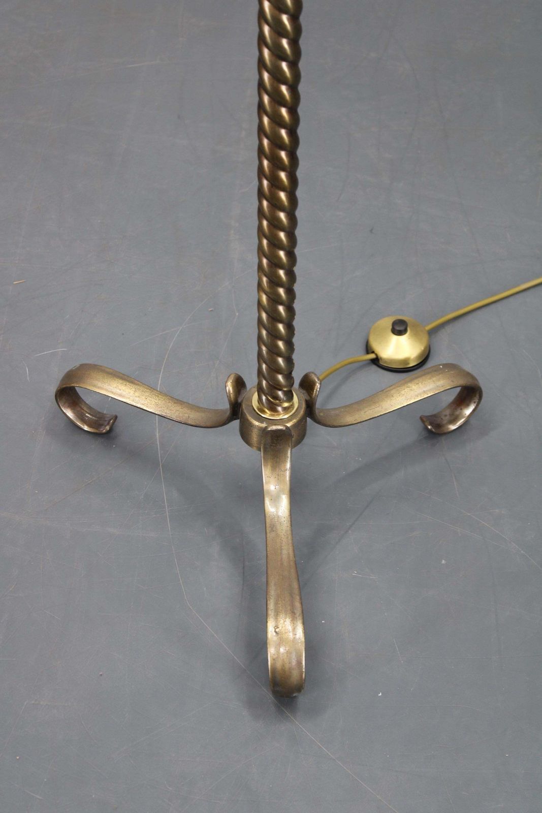 1940s Restored Brass Floor Lamp With  Glass Shade photo for sale