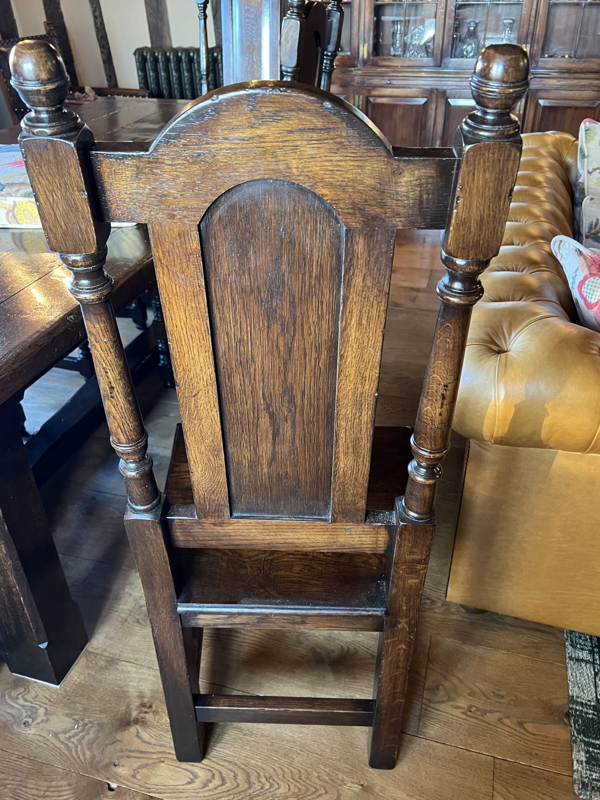 Reproduction English Oak Dining Table And Chairs photo for sale