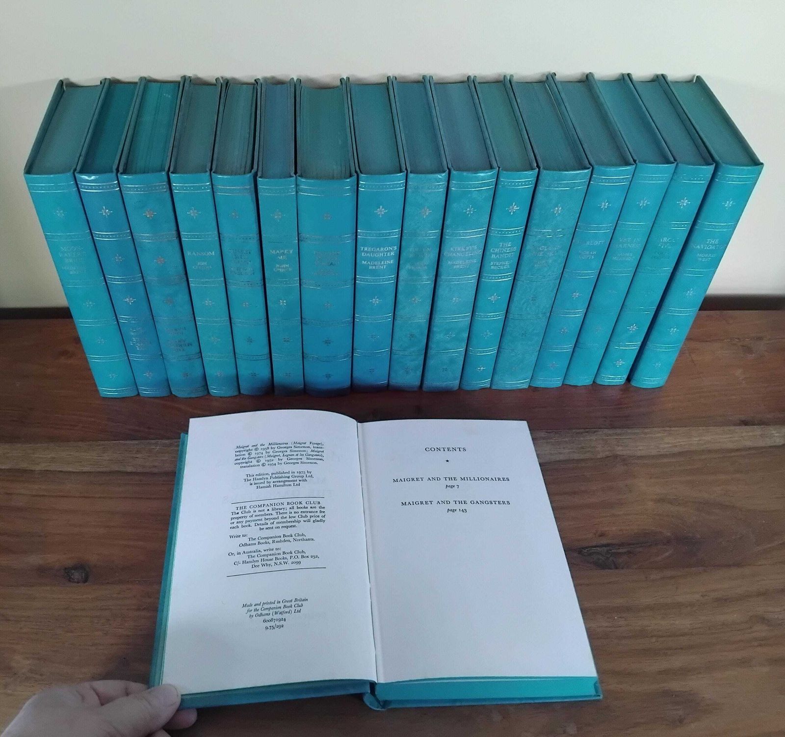 A Wonderful Decorative Collection Of 16 Novels With Beautiful Turquoise Gilded Covers, Companion Book Club, 1970's photo for sale