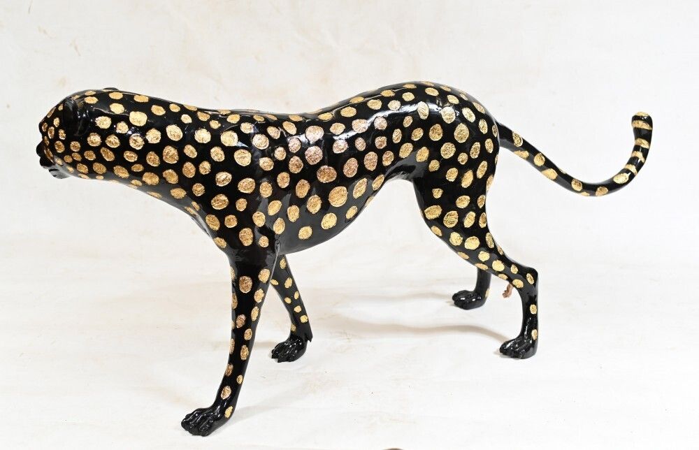 Bronze Black Panther Statue Art Deco Cat photo vinterior