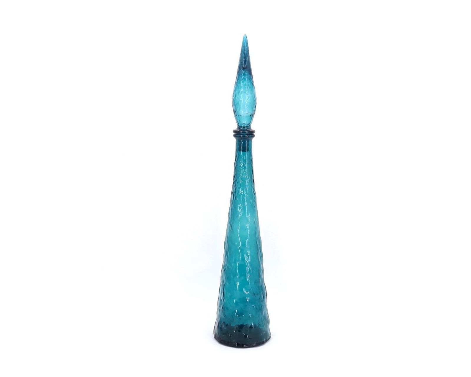 Rare Blue Glass Empoli Genie Bottle, Italian Decanter, 1960s / Boho Chic, Bohemian, Folk, Made In Italy photo furniture