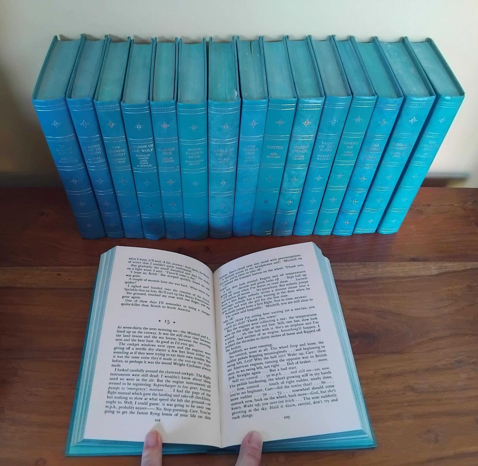 A Wonderful Decorative Collection Of 16 Novels With Beautiful Turquoise Gilded Covers, Companion Book Club, 1970's photo buy