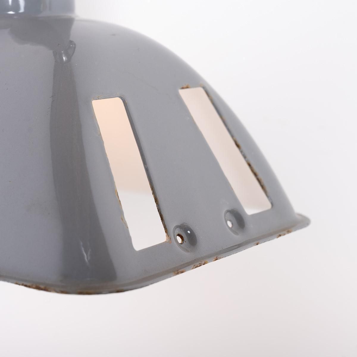 photo for sale Vintage Industrial Benjamin Electric "Stock Bin" Rectangular Grey Enamel Pendant Lights