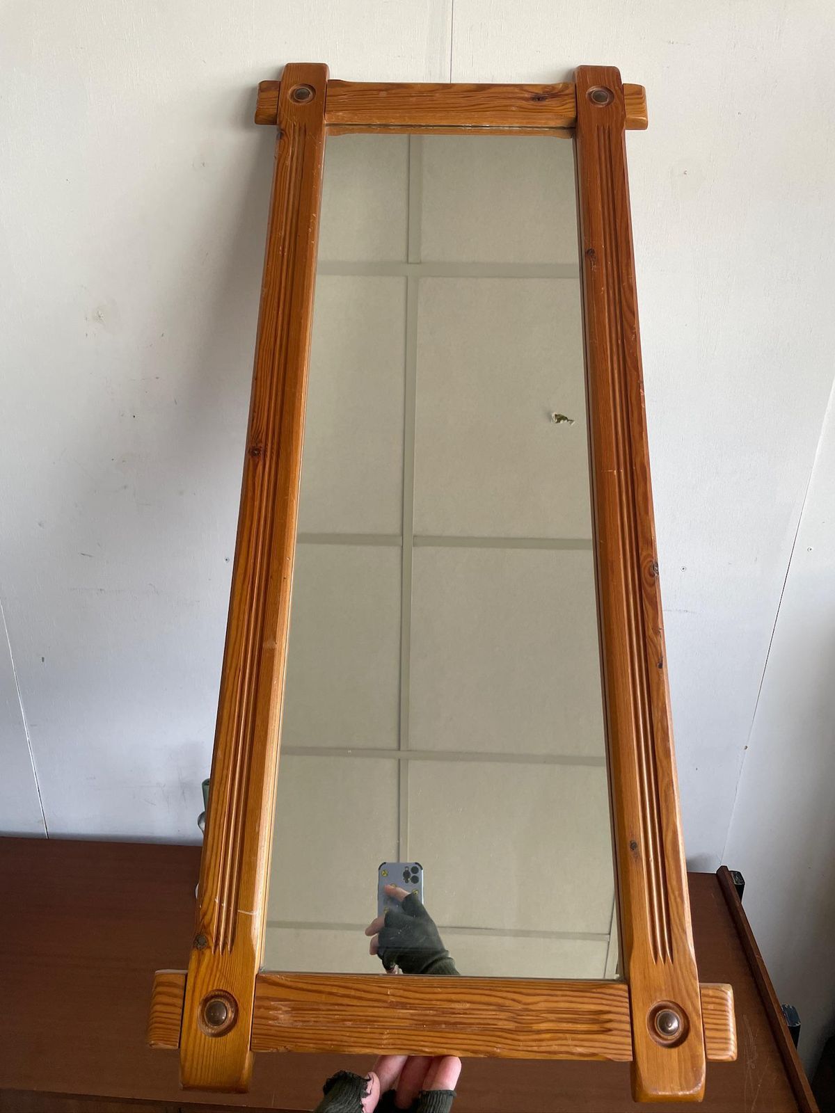 Large Chunky Arts And Crafts Rectangle Pine Mirror With Crossed Frame And Routed Detailing 80s photo furniture