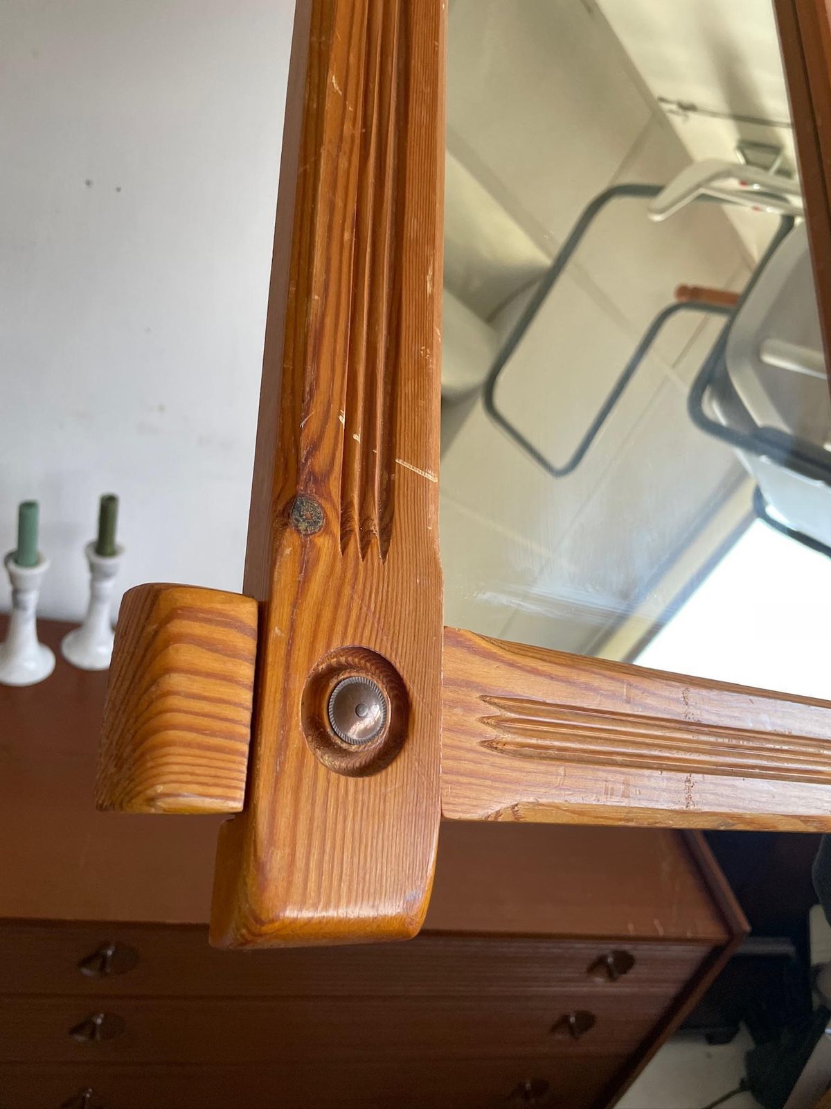 Large Chunky Arts And Crafts Rectangle Pine Mirror With Crossed Frame And Routed Detailing 80s photo Home Decor