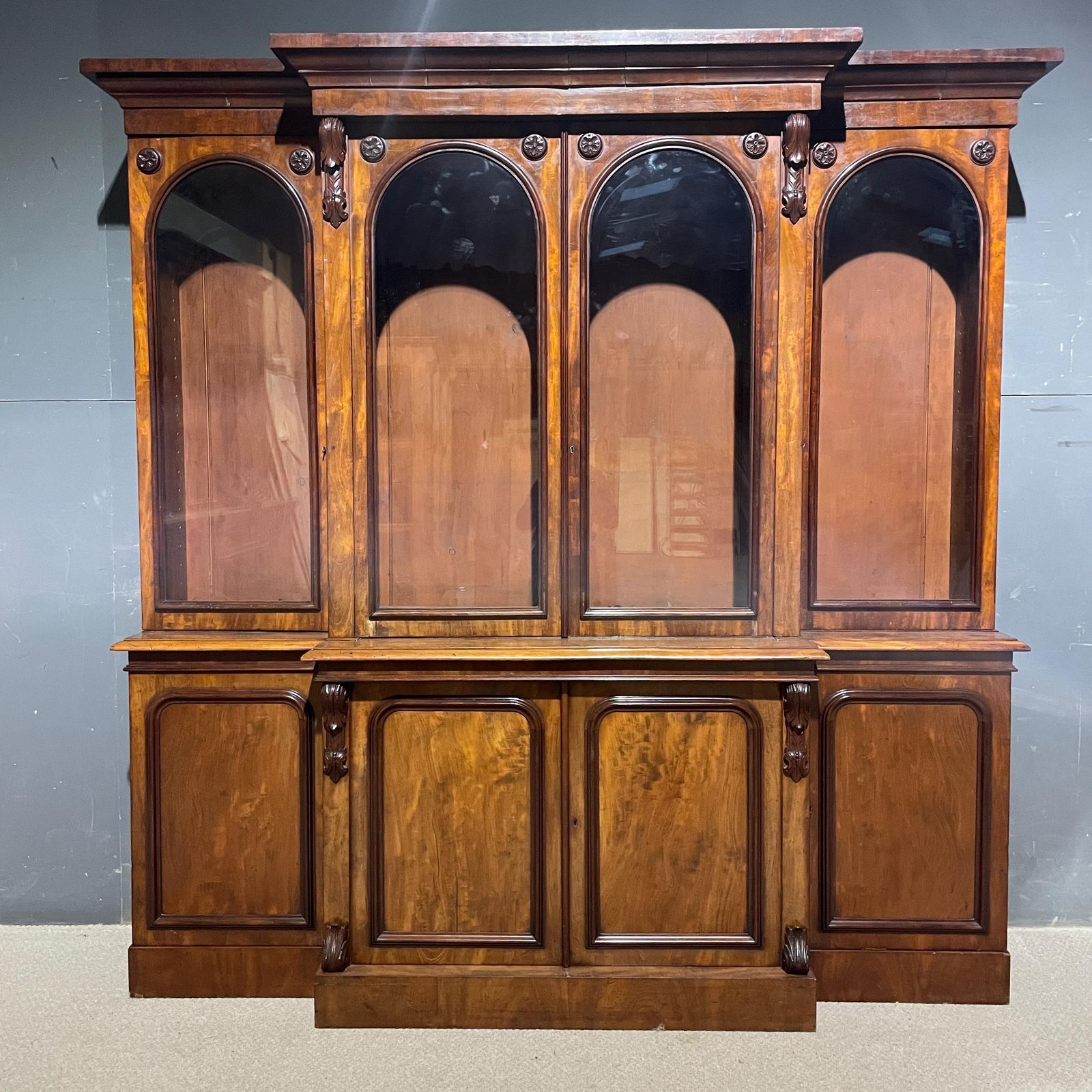 Victorian Large 4 Door Glazed Mahogany Bookcase With Lower Storage Cupboards photo vinterior