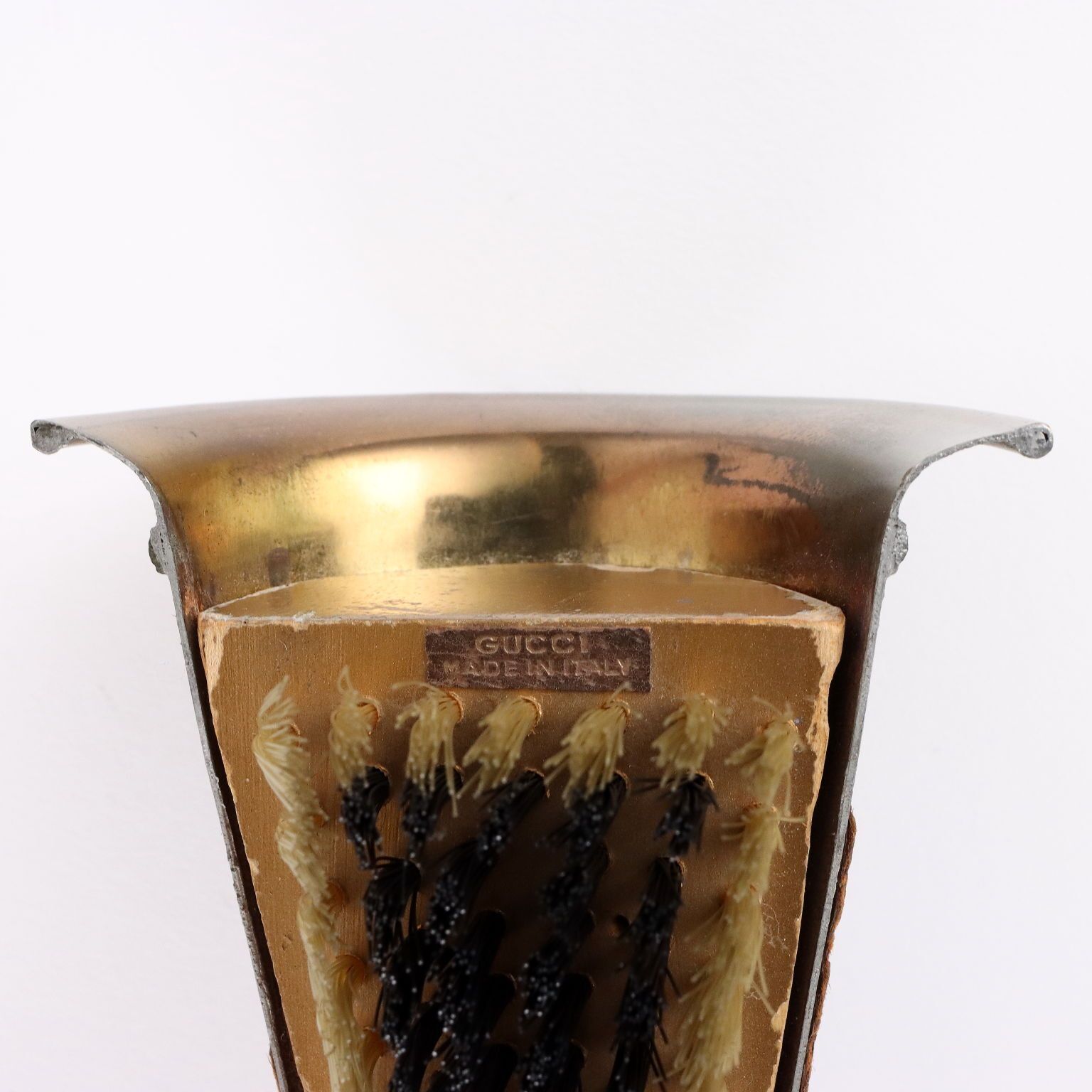 Vintage Gucci Shoe Brush Leather Brass Italy 1960s photo vintage