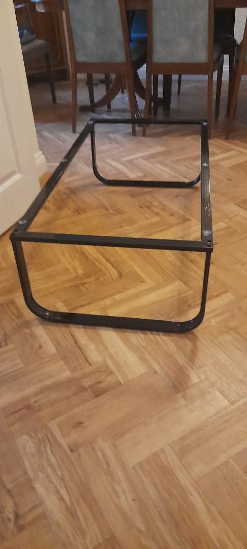Contemporary Black Metal Framed Glass Top Printed Bleached Oak Effect photo 55.0