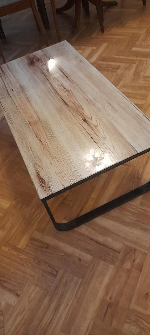 Contemporary Black Metal Framed Glass Top Printed Bleached Oak Effect photo for sale