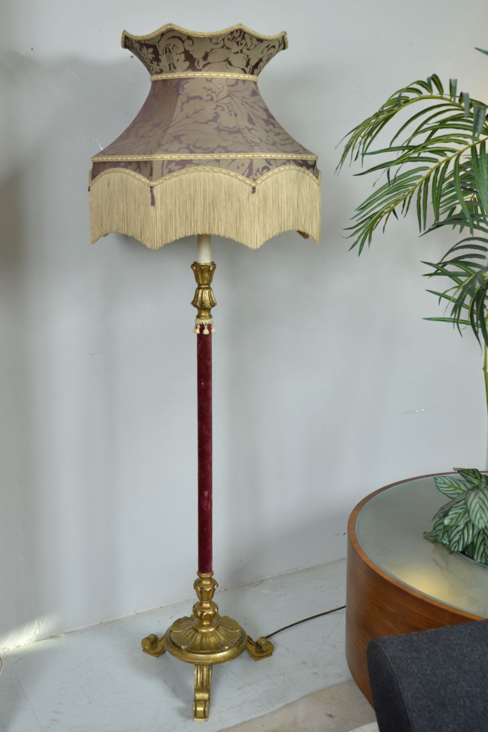 1930s French Boudoir Giltwood Fringe Tassel Standard Floor Lamp Light Baroque photo buy
