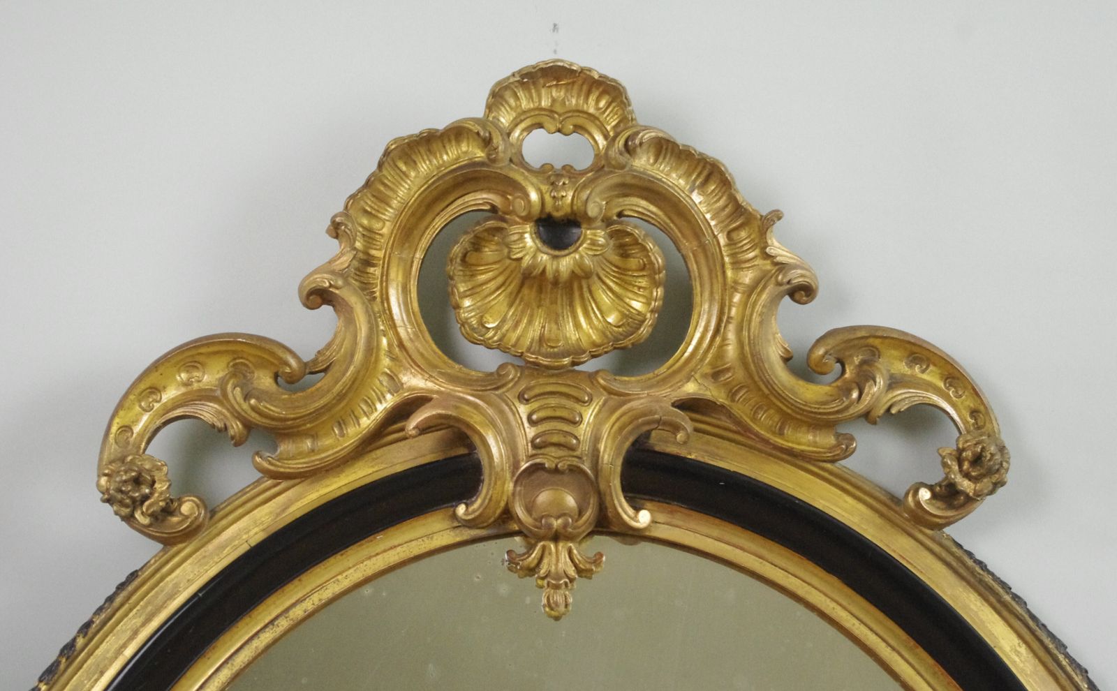 19th Century French Ebonised And Parcel Gilt Large Oval Wall Mirror photo furniture
