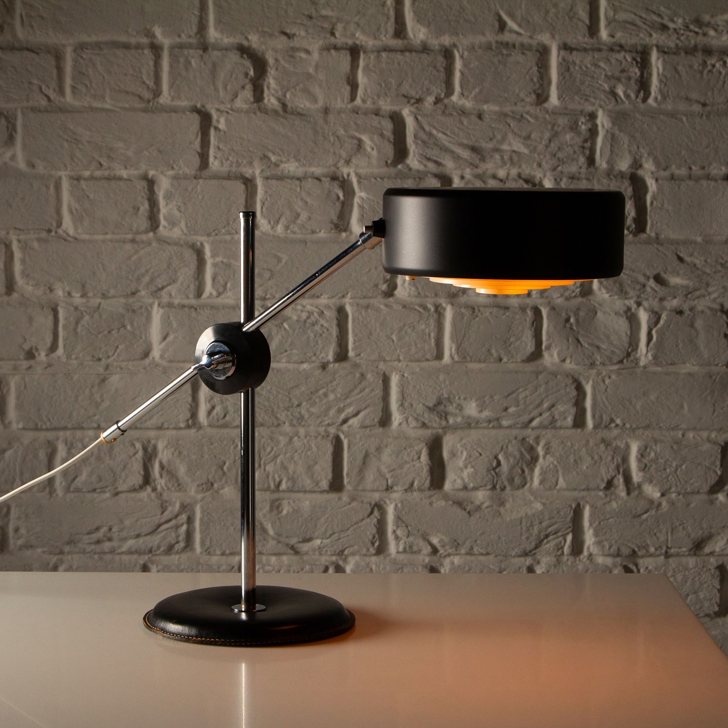 Lighting Simris Desk Lamp In Black Leather And Chrome, Anders Pehrson, Sweden, 1970s photo