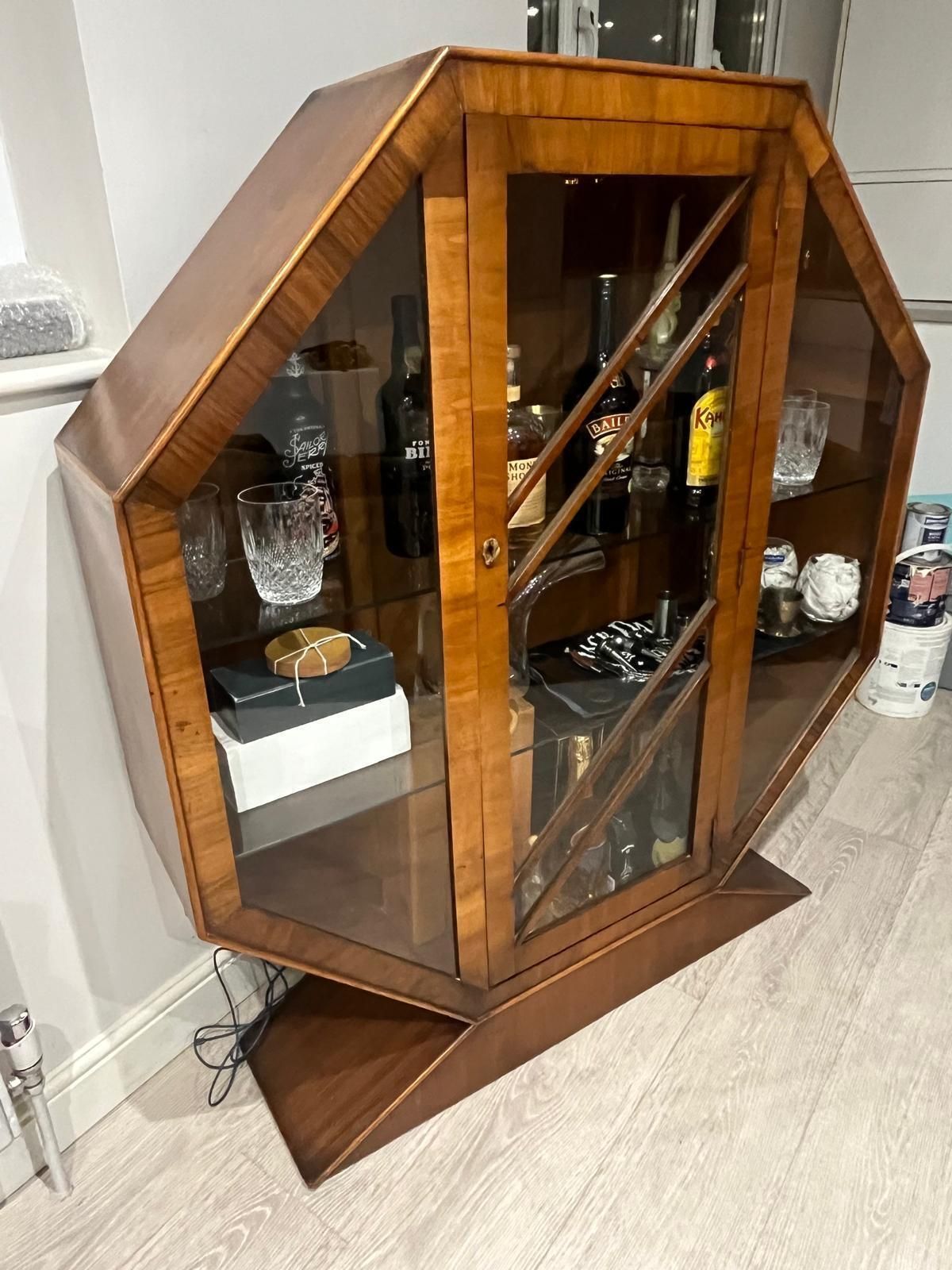 Furniture Art Deco Furniture Octagonal Drinks Cabinet (With Key) Walnut Rrp £2250 photo