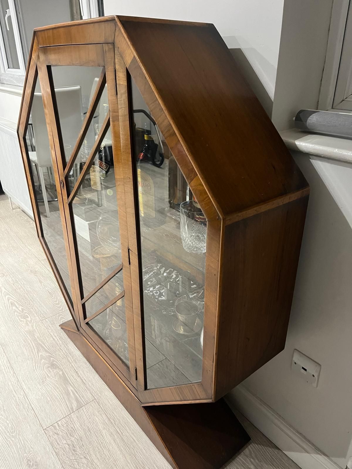 500.0 Art Deco Furniture Octagonal Drinks Cabinet (With Key) Walnut Rrp £2250 photo