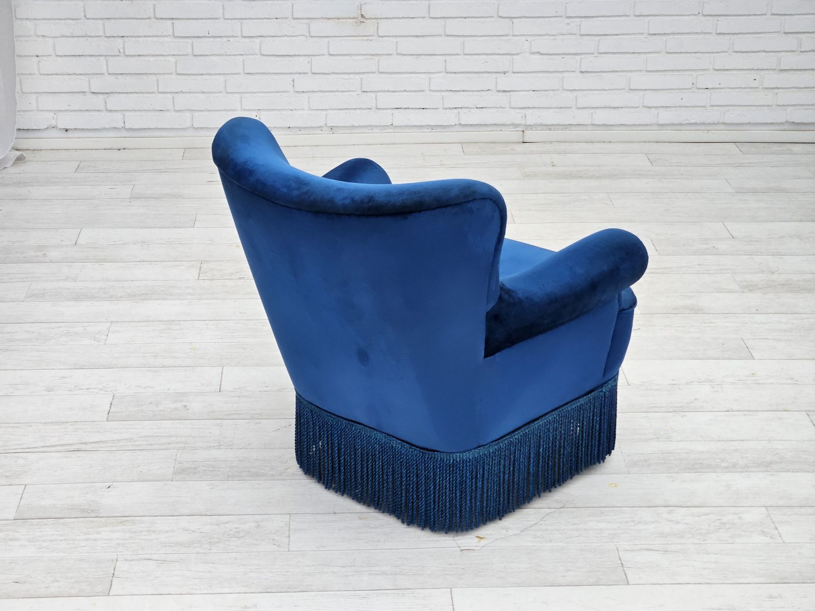 1960s, Danish Lounge Chair, Blue Furniture Velour, Beech Wood Legs. photo 1180.0