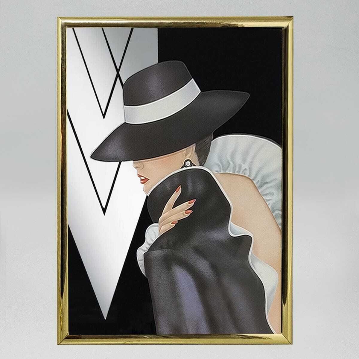 1980s Pair Of Framed Prints "Glam Girl" By Ferraro. Made In U.S.A. photo vinterior