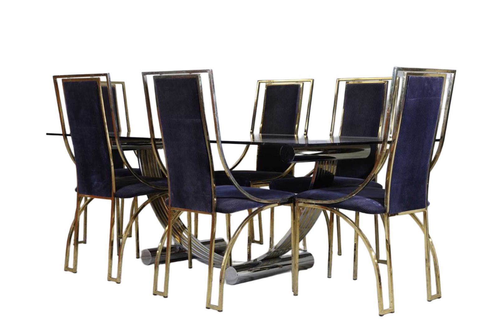 Renato Zevi, Italian Mid Century Modern Chrome Gilt / Brass Smoked Glass Dining Table photo Furniture