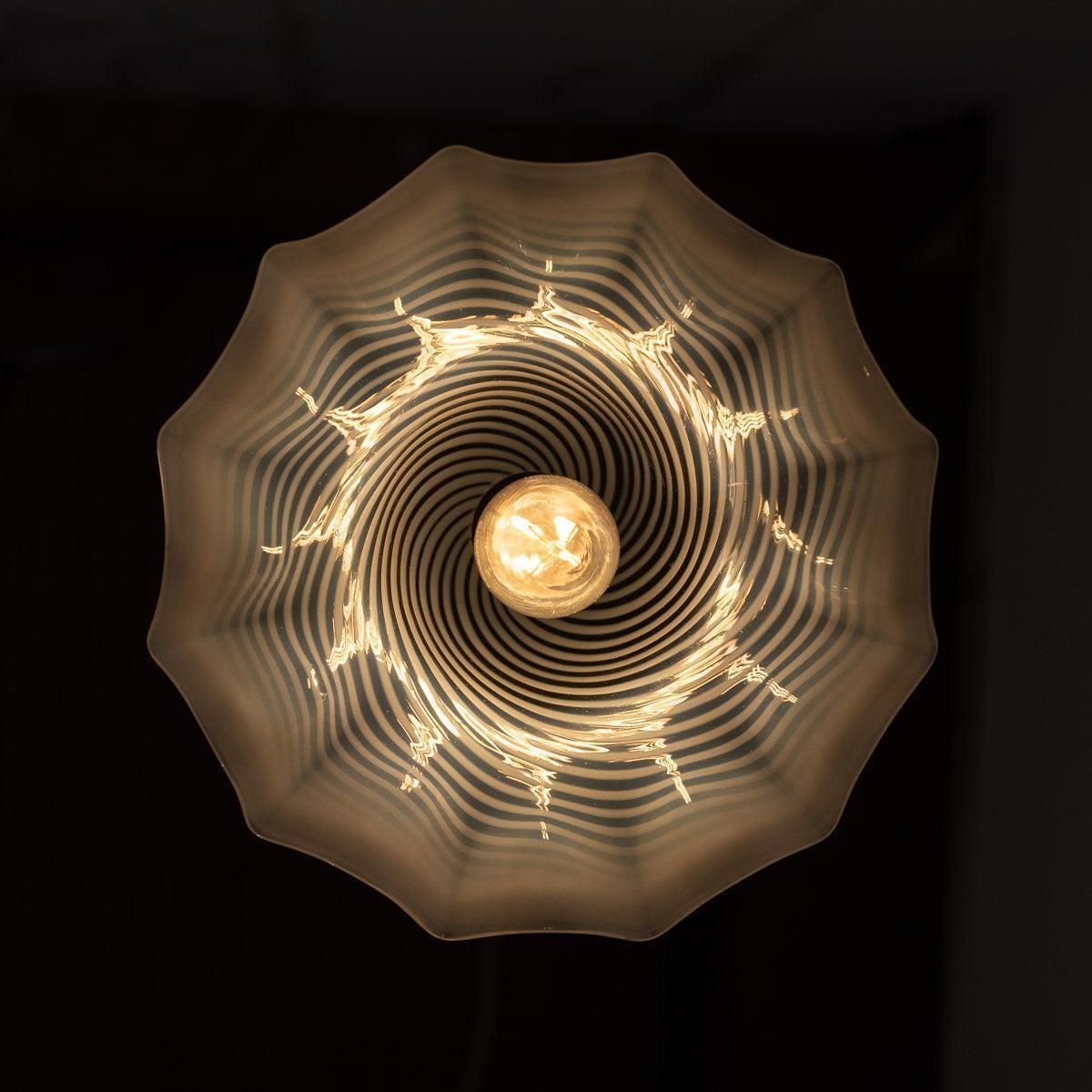photo furniture Elegant Vaseline Iridescent Glass Spiral Tulip Shades With Frilled Edges