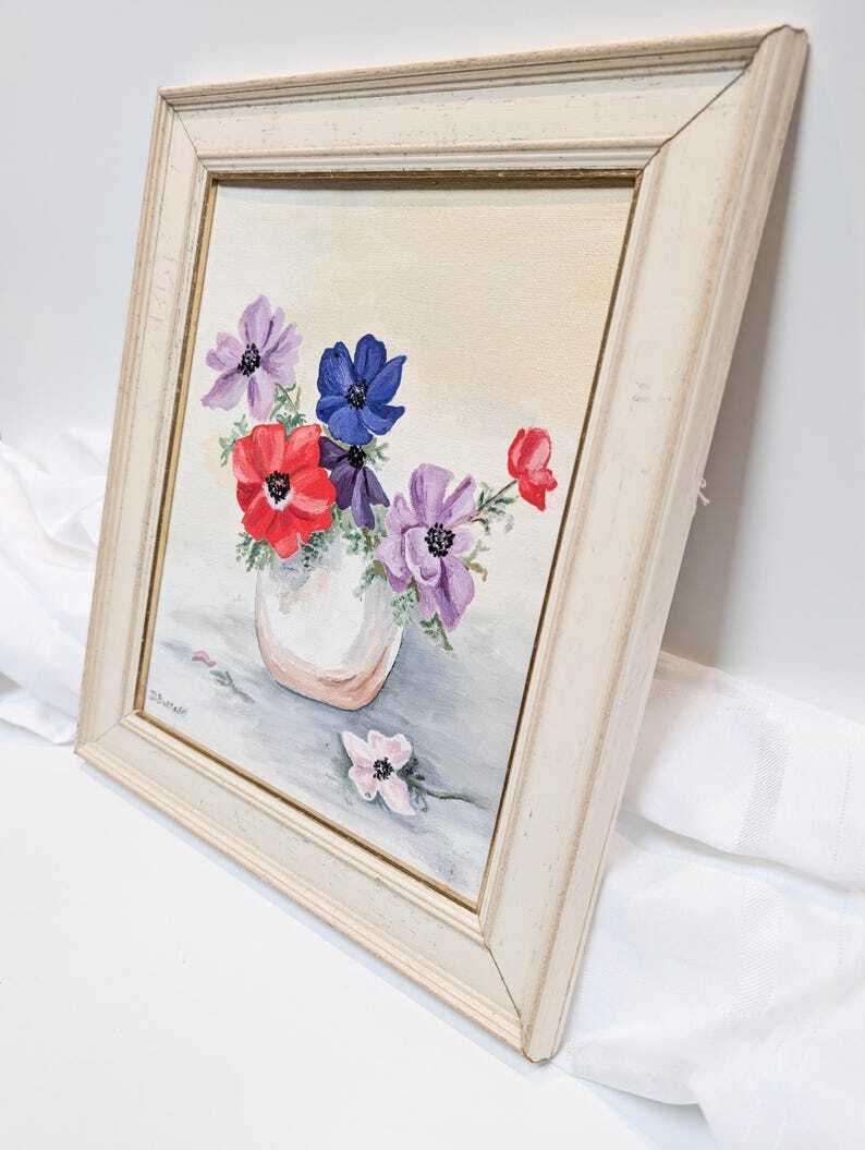 Original Oil On Board Sweet Floral Painting Signed D.Buttner. Made In England 1996 photo vinterior