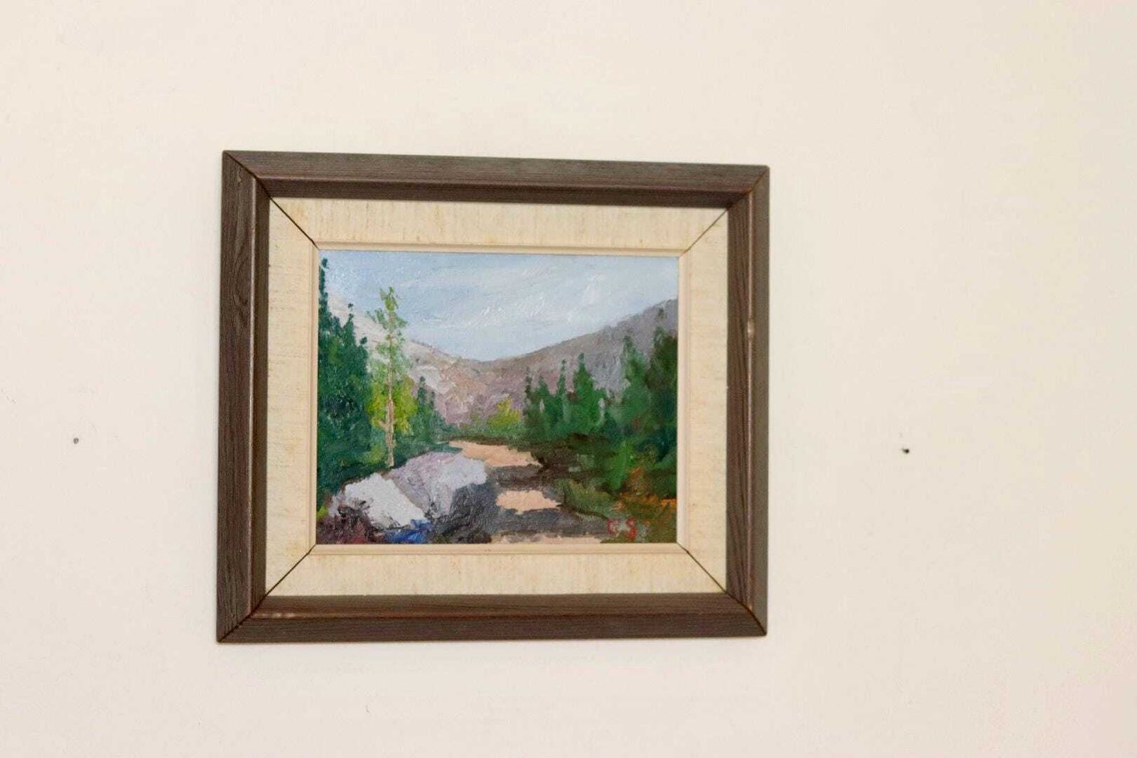 Swedish Mid Century Oil On Canvas Painting" Mountain Stream" photo furniture