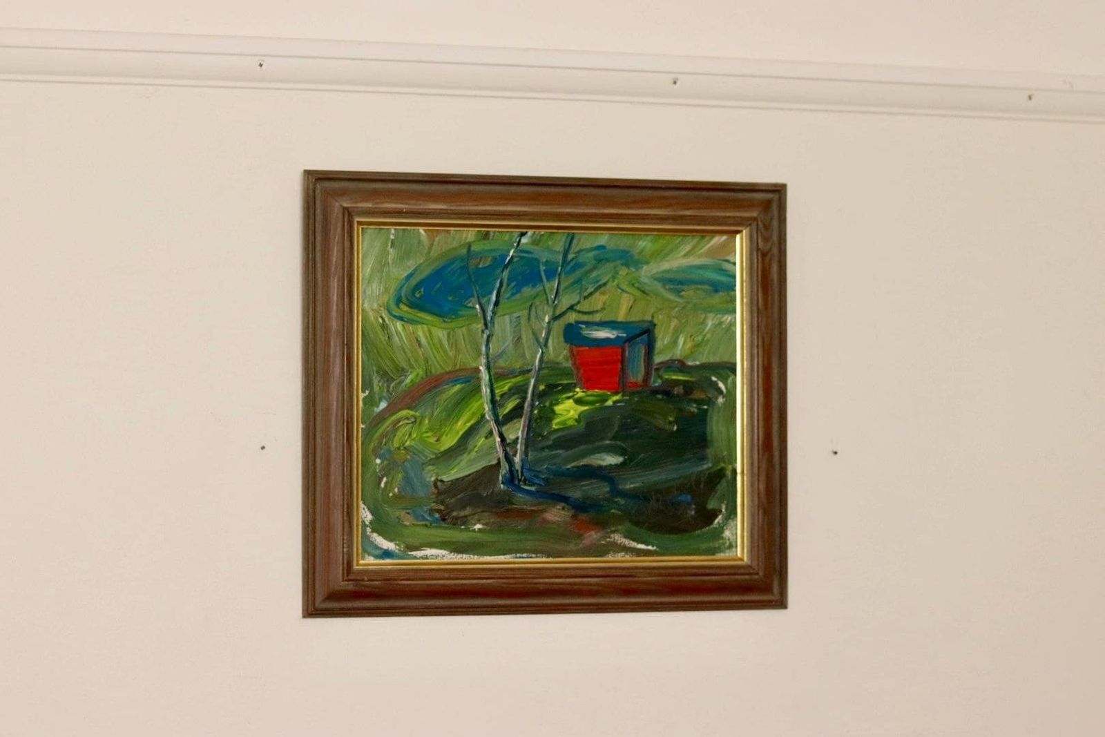 Mid Century Oil On Board Painting  Lanscape Vintage And Framed photo furniture