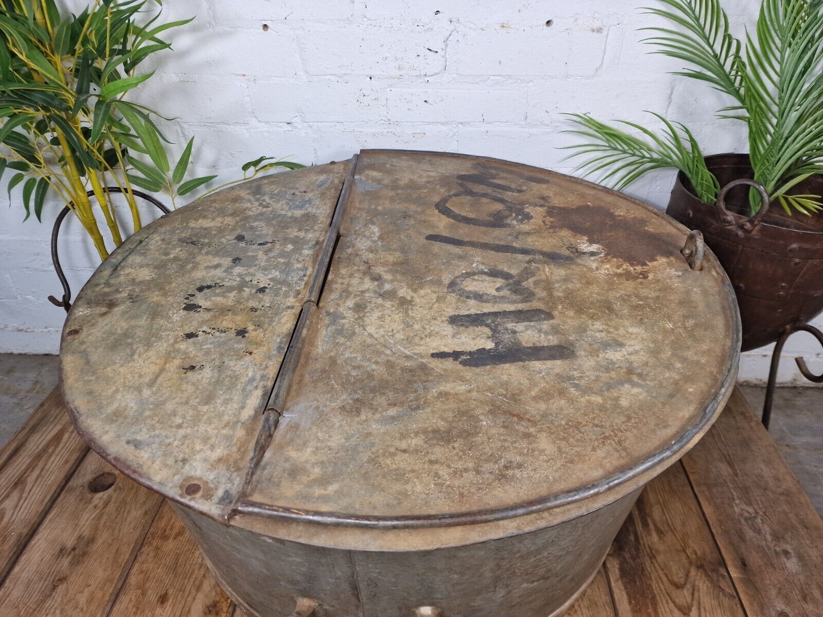 Large Vintage Military Galvanised Wildlife Pond Garden Planter Trough Log Basket photo vinterior