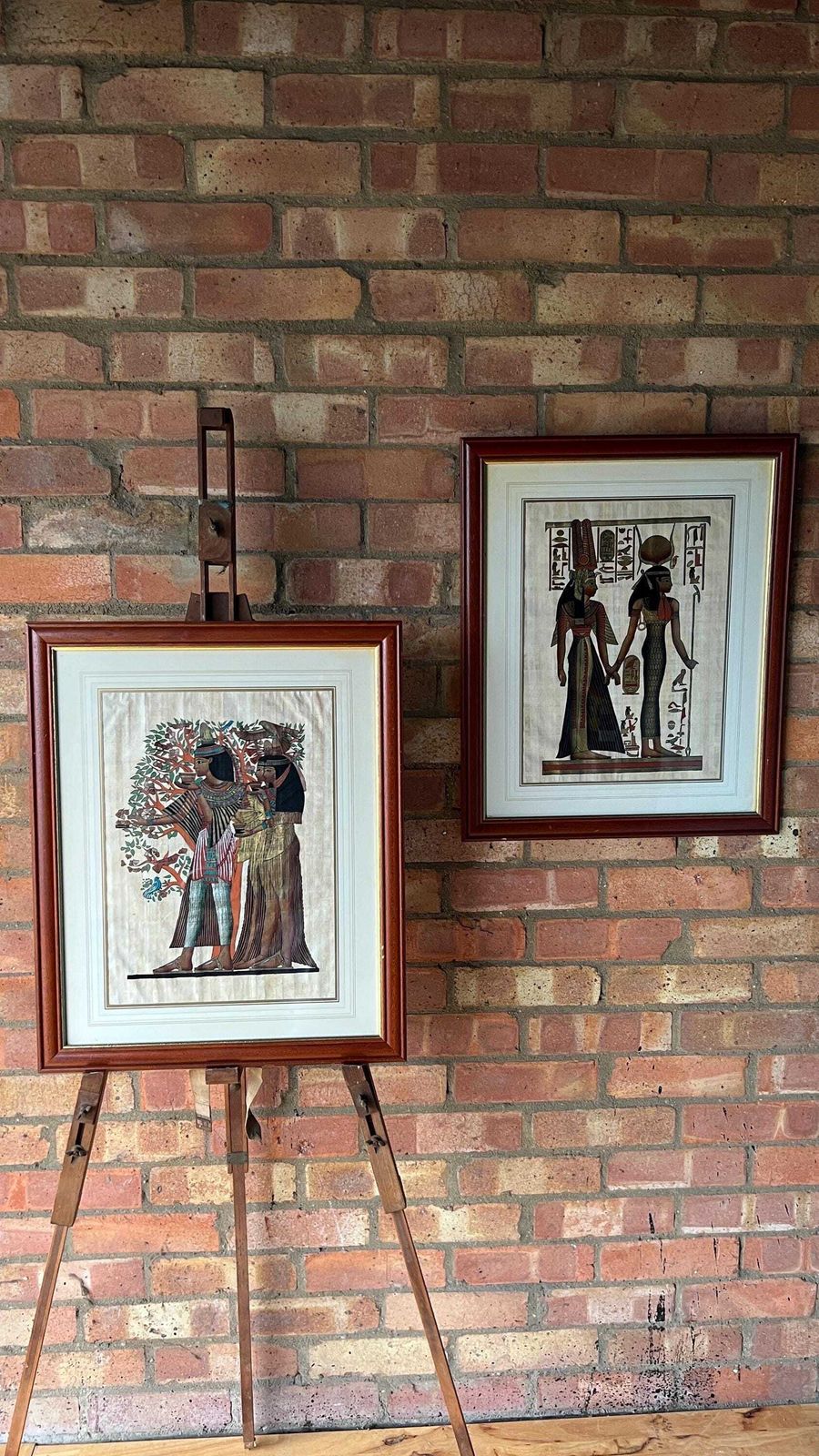 Set Of Two Framed Late 20th Century Egyptian Style Paintings On Papyrus
