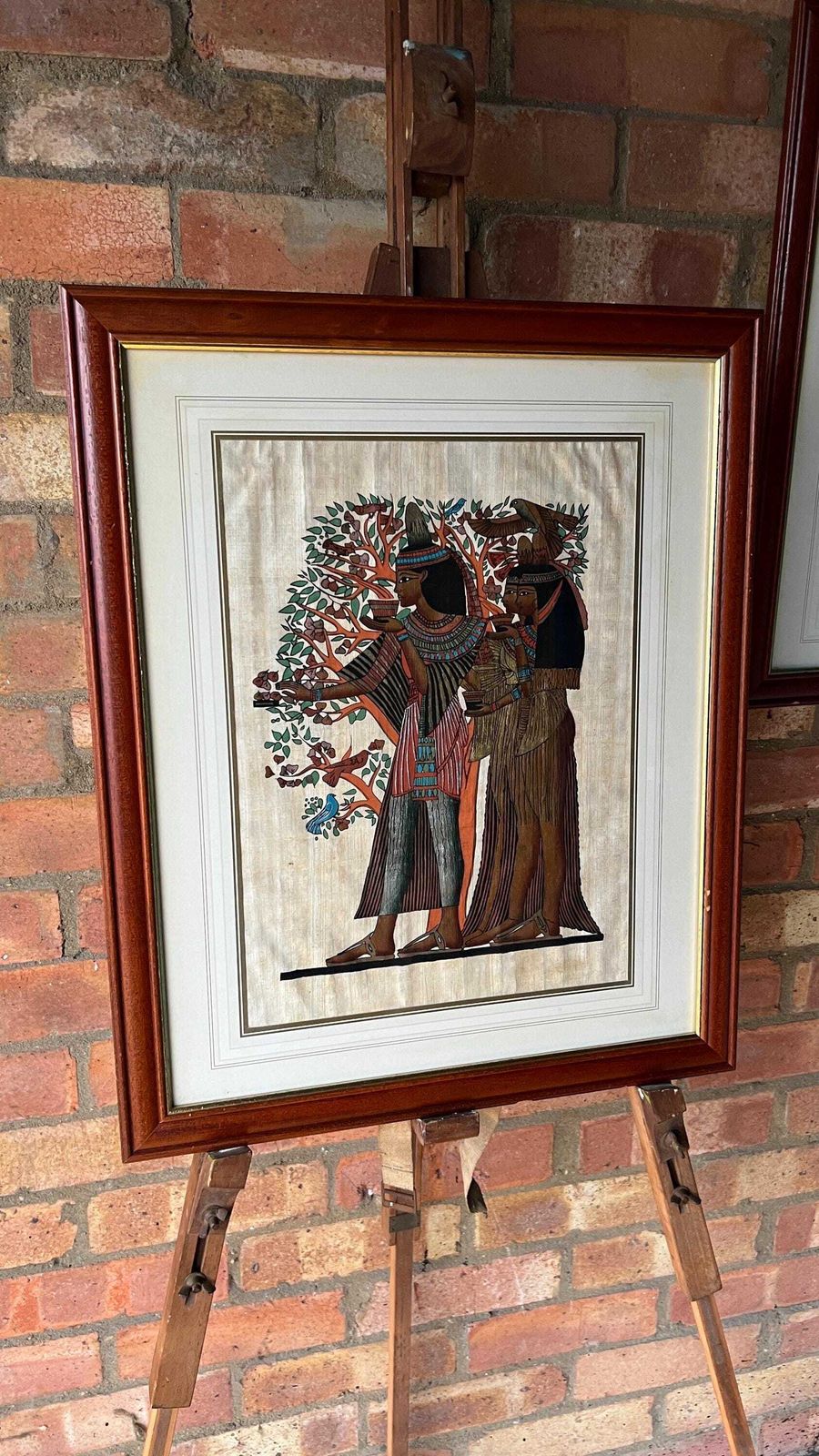 Set Of Two Framed Late 20th Century Egyptian Style Paintings On Papyrus photo Art