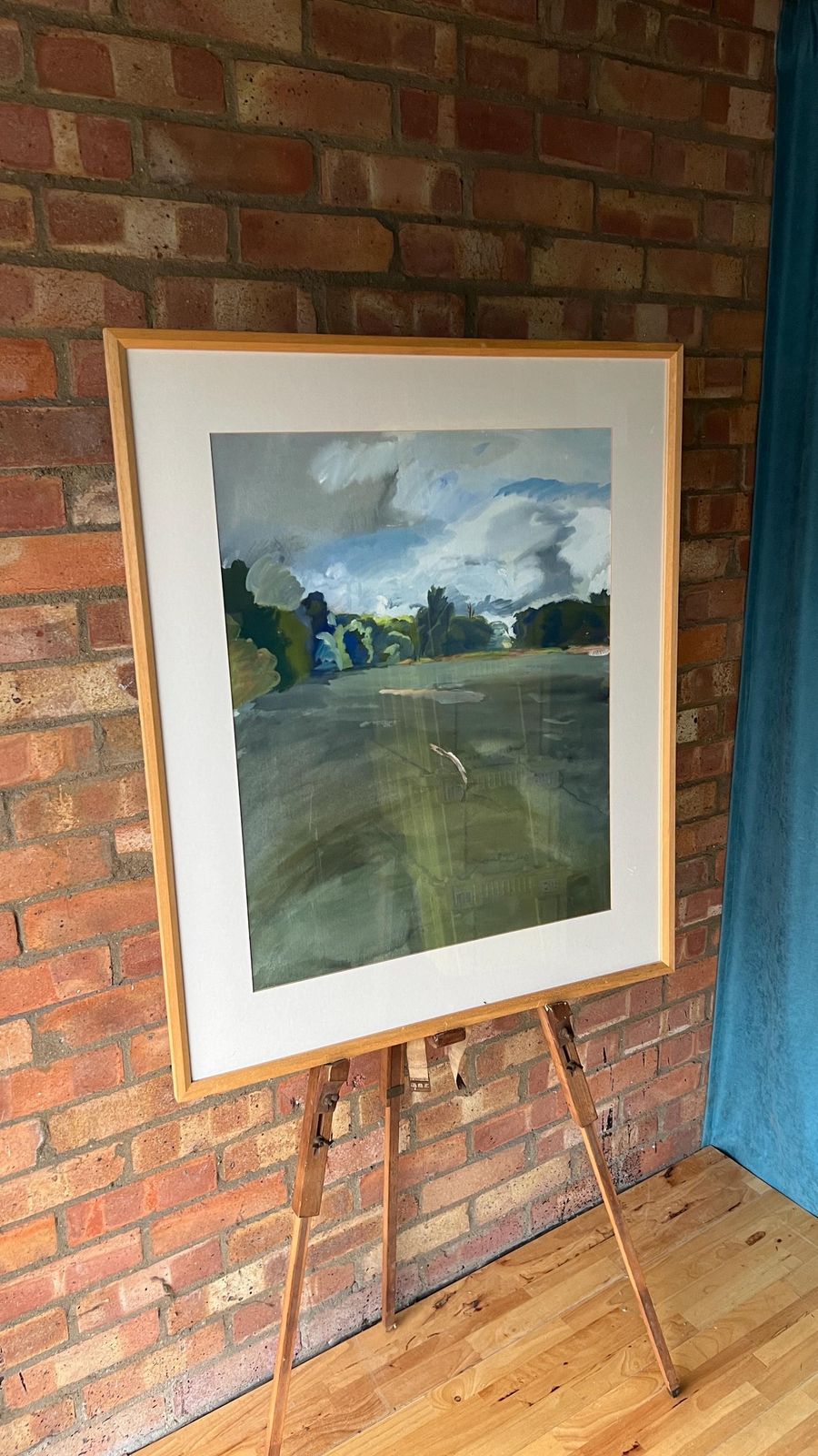 photo for sale Large Late 20th Century Acrylic Landscape Painting In Solid Wood Frame