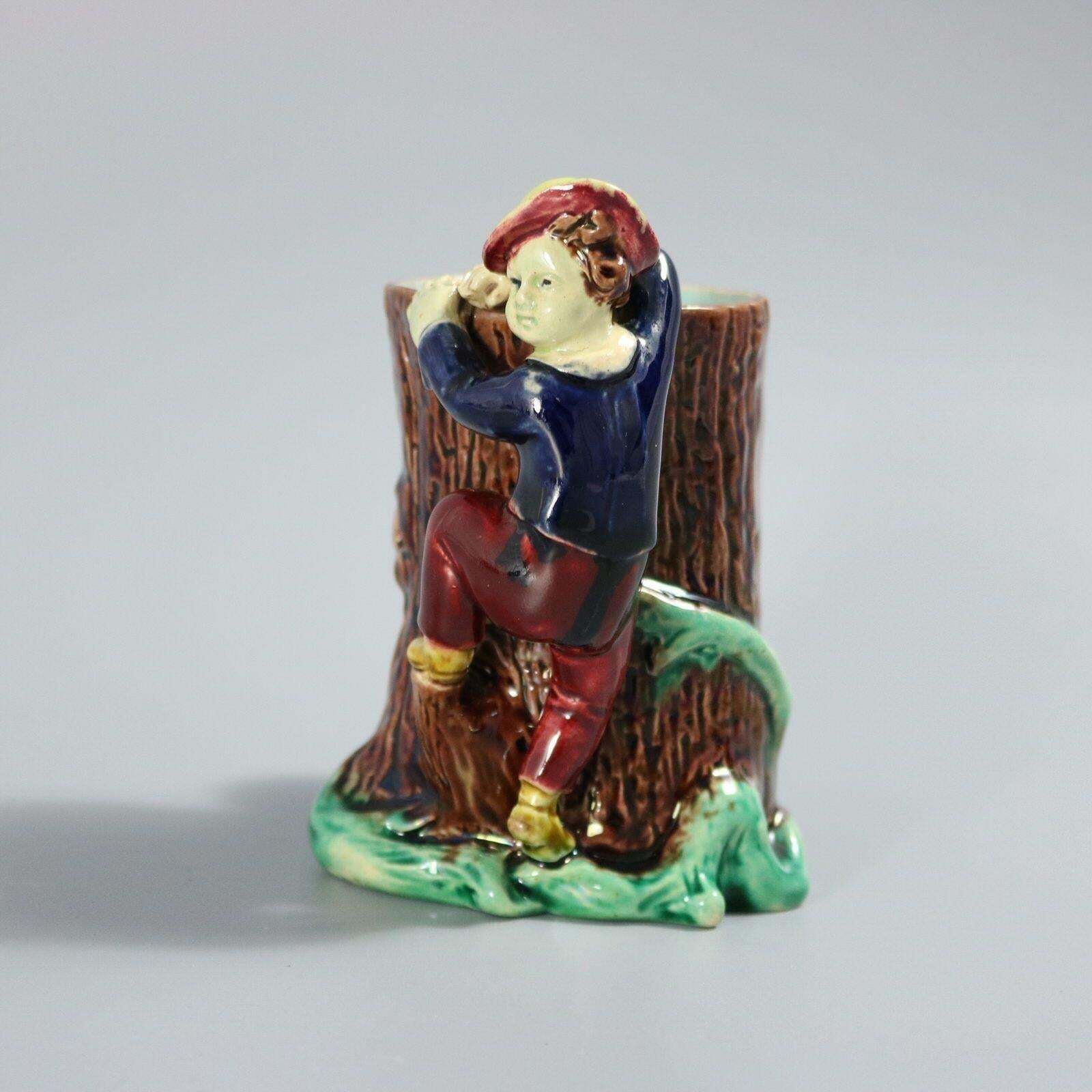 Holdcroft Majolica Boy Climbing Tree Posy Vase photo furniture