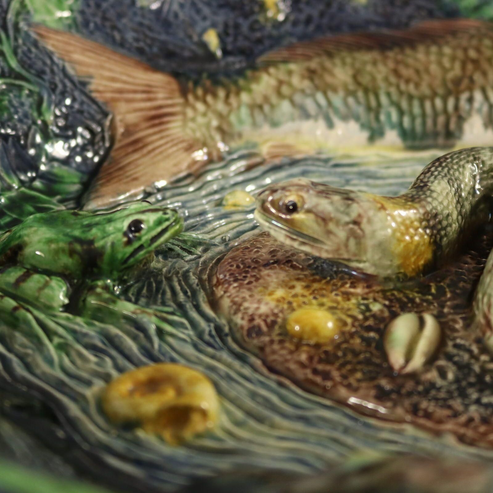 photo buy Large School Of Paris Palissy Majolica Wall Platter With Snake And Fish