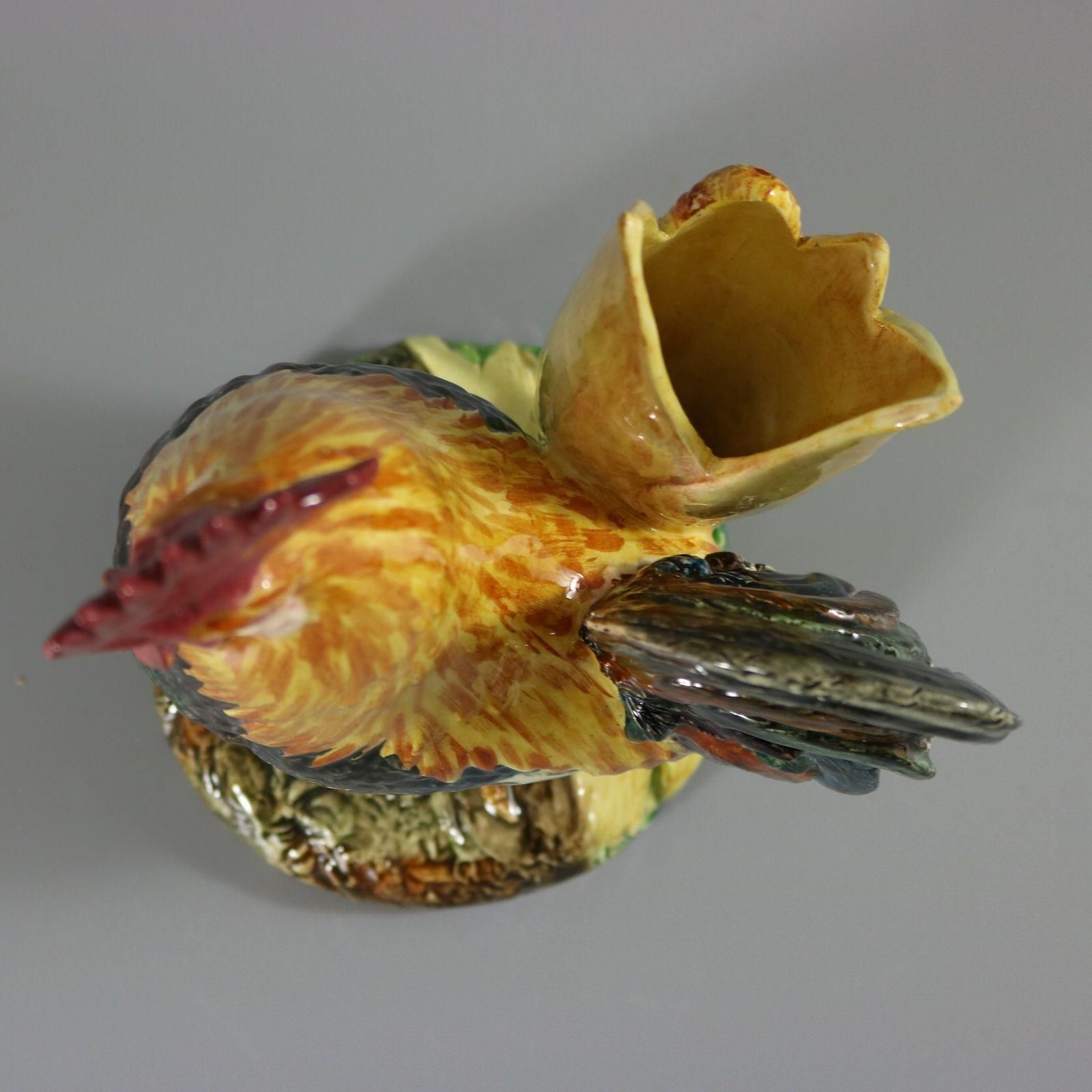 photo for sale Delphin Massier Majolica Cockerel/Rooster Vase