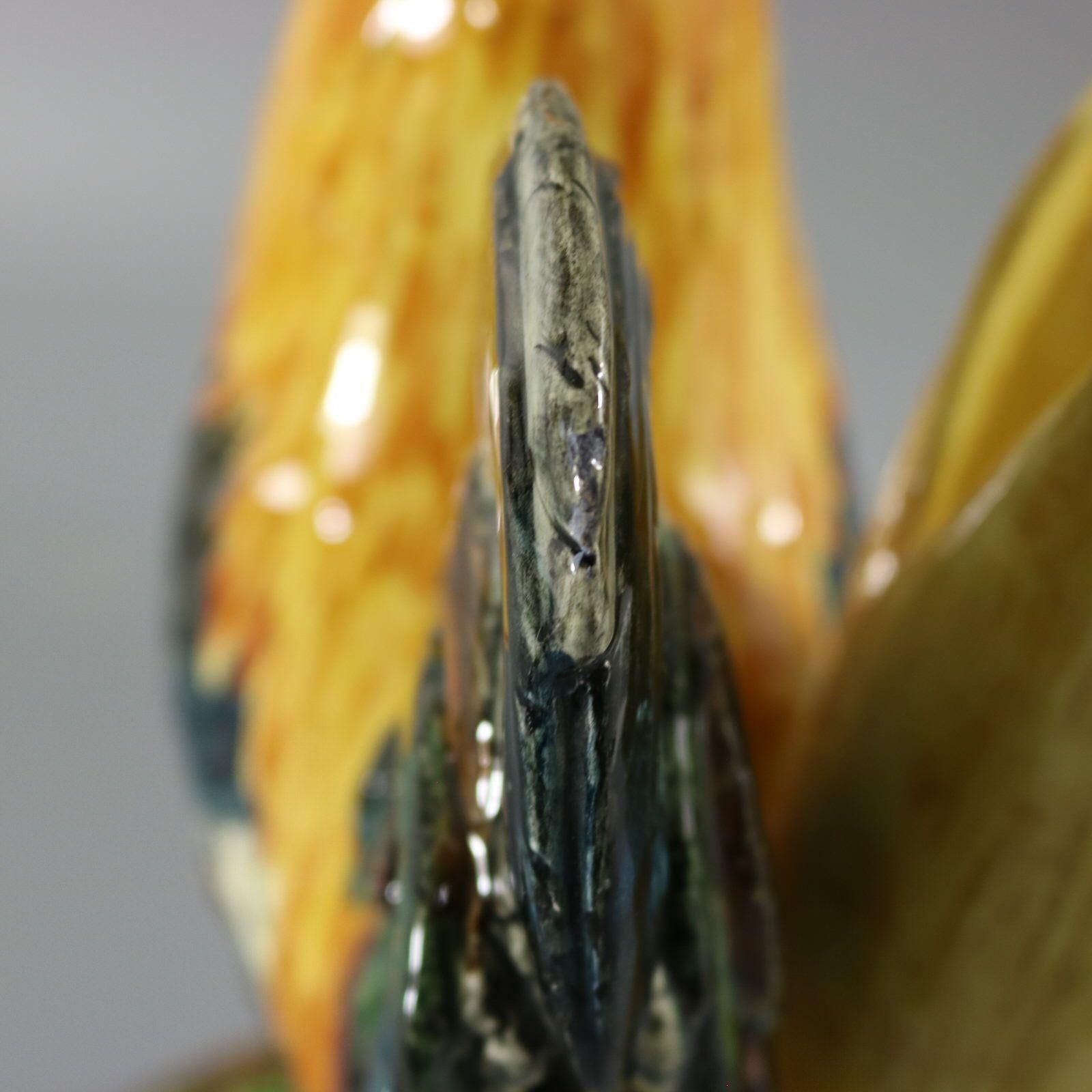 photo vintage Delphin Massier Majolica Cockerel/Rooster Vase
