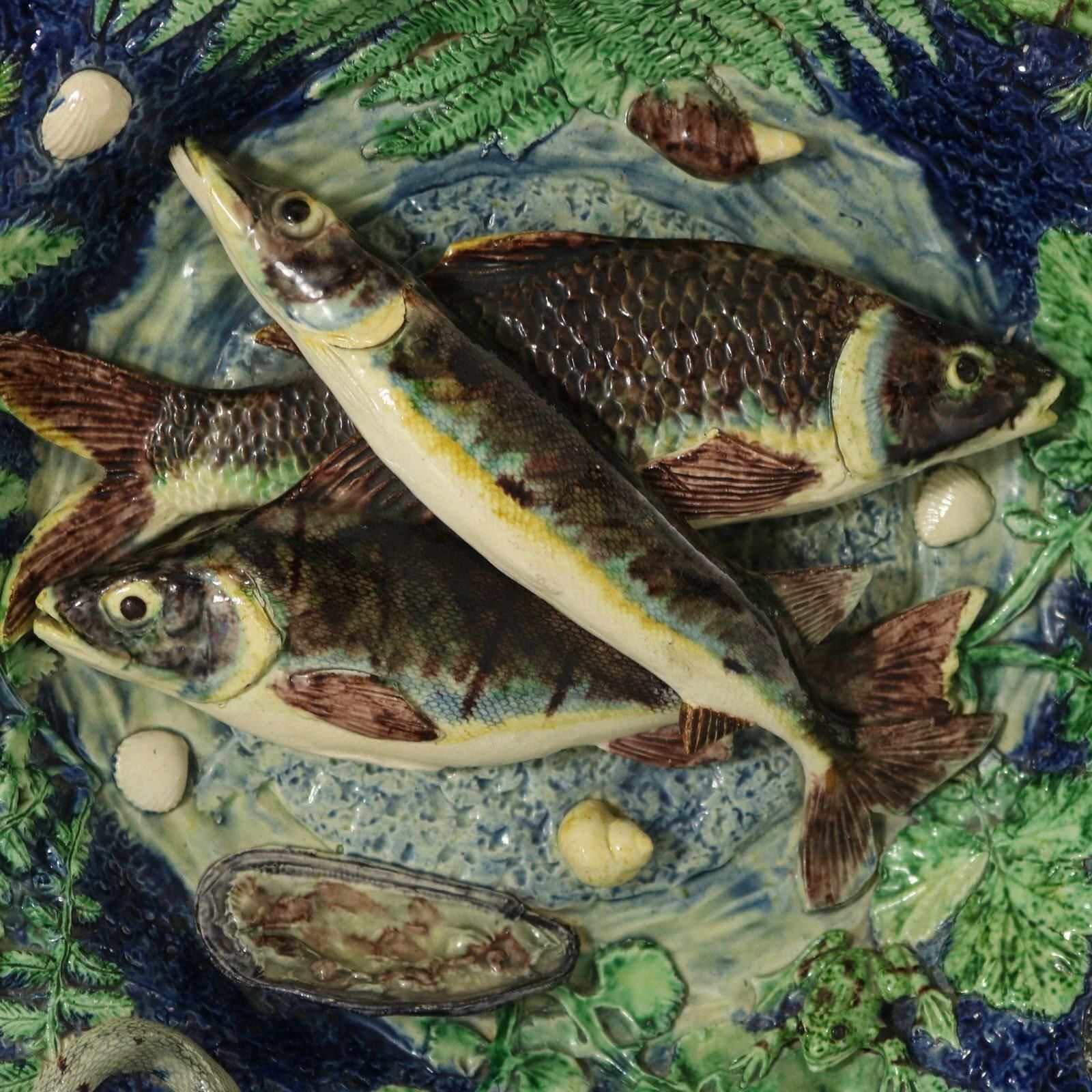 School Of Paris Majolica Palissy Fish, Reptile & Leaves Plate photo furniture