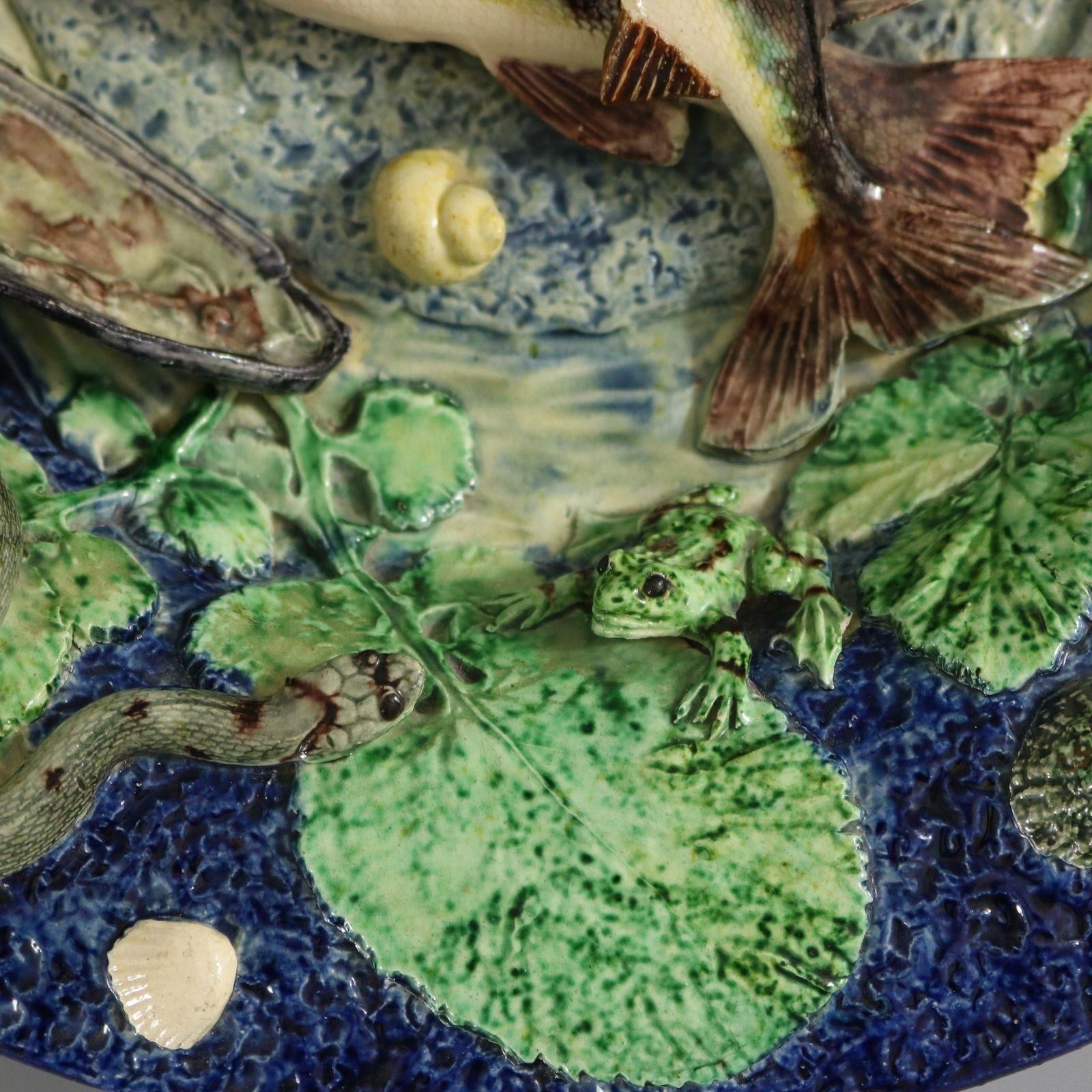 School Of Paris Majolica Palissy Fish, Reptile & Leaves Plate photo 4214.0