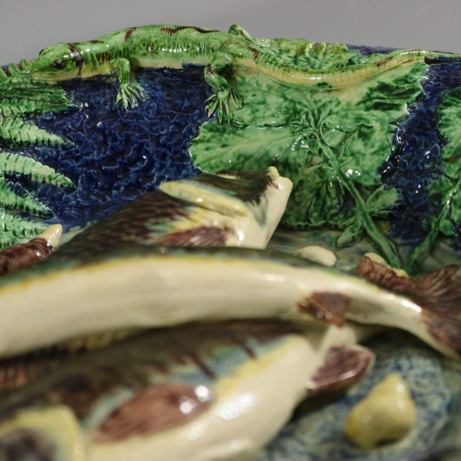 School Of Paris Majolica Palissy Fish, Reptile & Leaves Plate photo vinterior