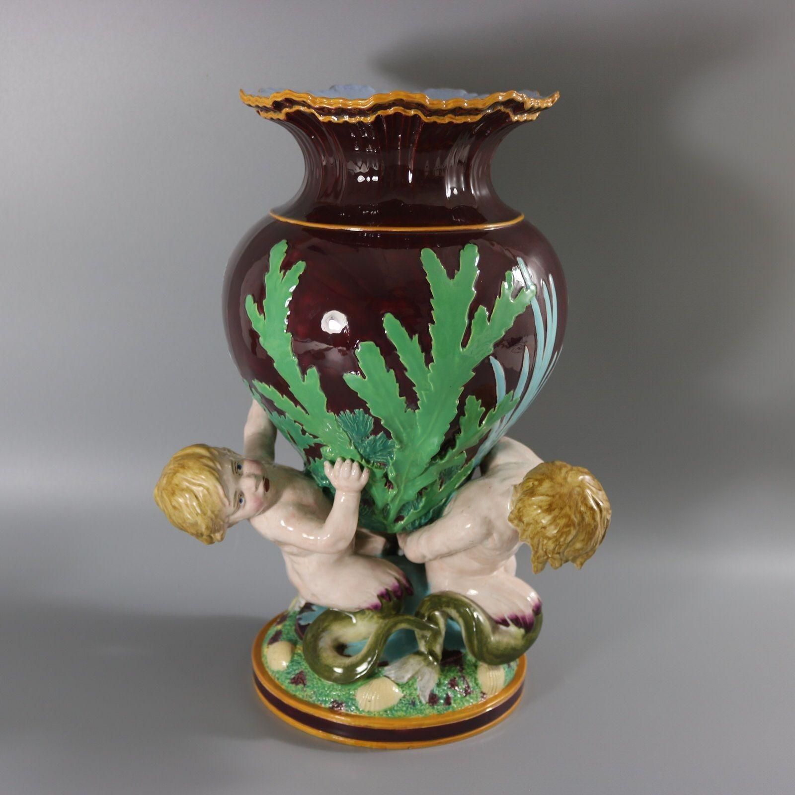 Minton Majolica Marine Vase With Merboys photo vinterior