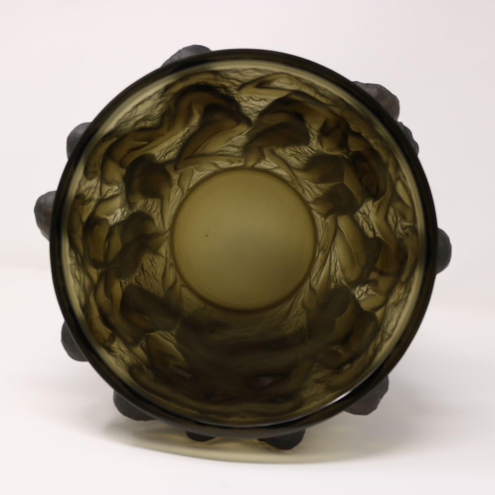 photo vintage Rene Lalique Topaz Glass Bacchantes Vase